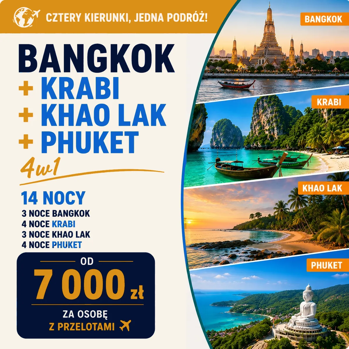Grafika oferty Bangkok + Krabi + Khao Lak + Phuket, 14 nocy, od 6800 zł za osobę