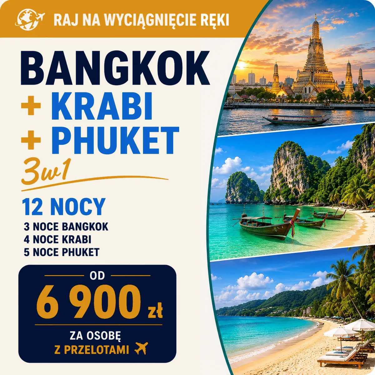 Grafika oferty Bangkok + Krabi + Phuket, 12 nocy, od 6400 zł za osobę