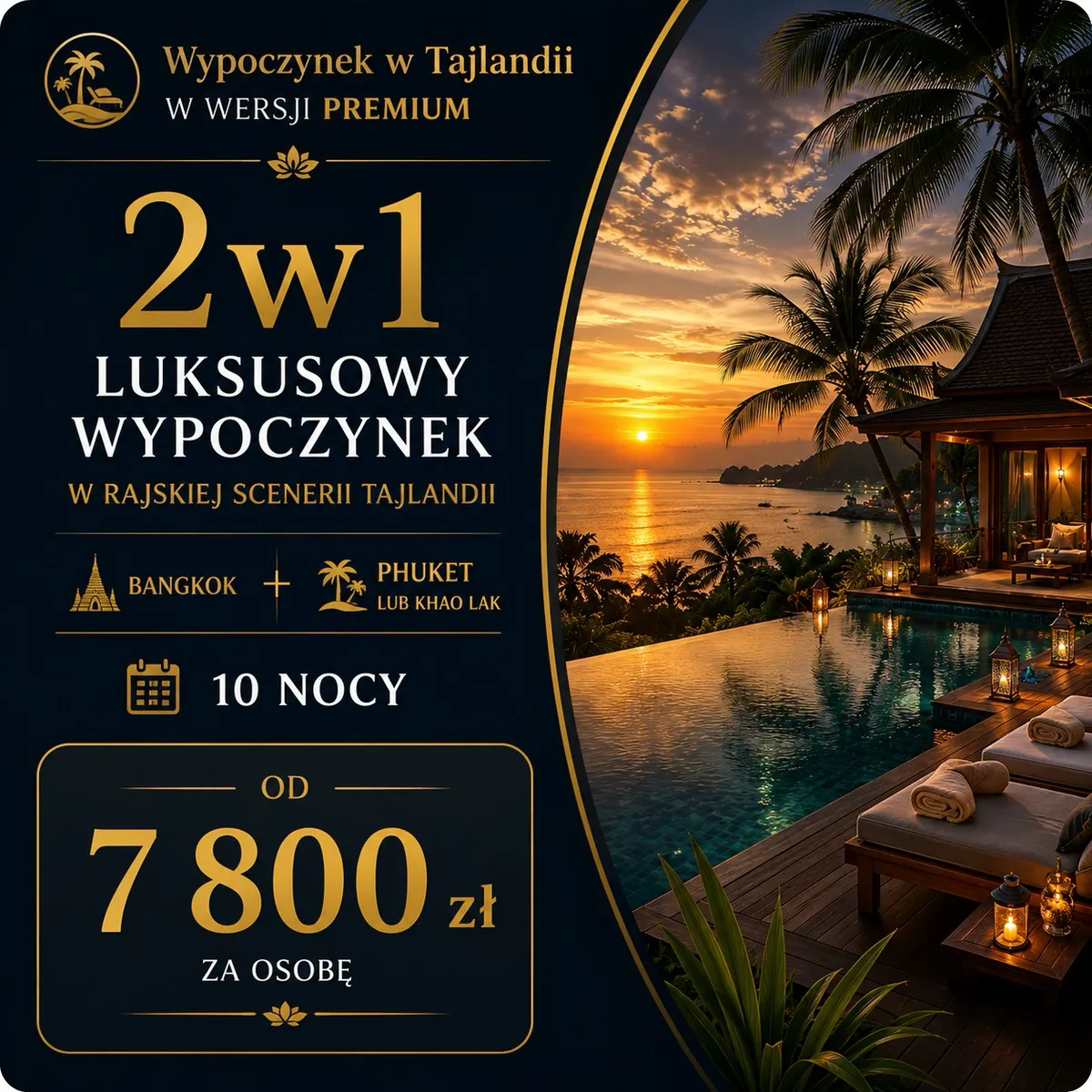 Grafika oferty premium Bangkok + Phuket lub Khao Lak, 10 nocy, od 7500 zł za osobę