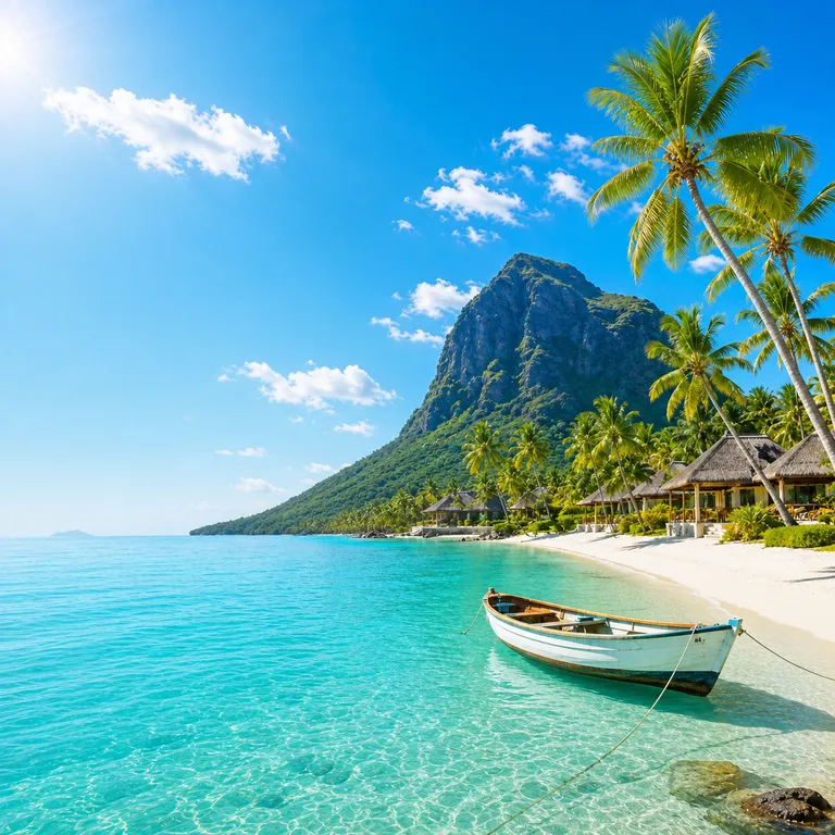 Piaszczysta plaża z palmami na Mauritiusie